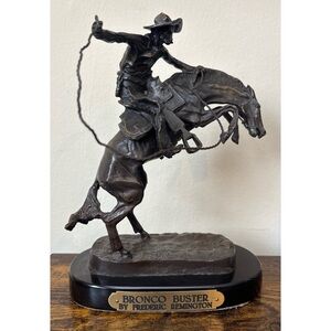 Bronco Buster Bronze Sculpture by Frederic Remington On Marble ~Cowboy on Horse